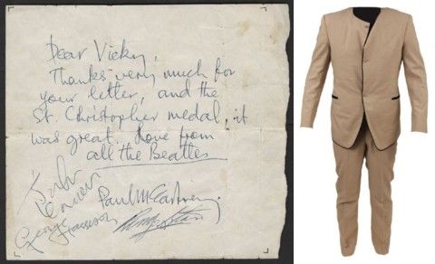 Beatles handwritten letter and John Lennon suit