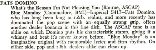 Fats Domino - Billboard's Blue Monday review, 15 Dec 1956