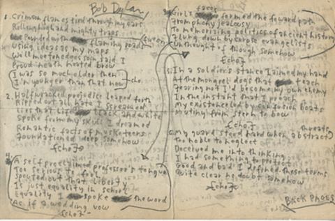 Bob Dylan handwritten lyrics for My Back Page
