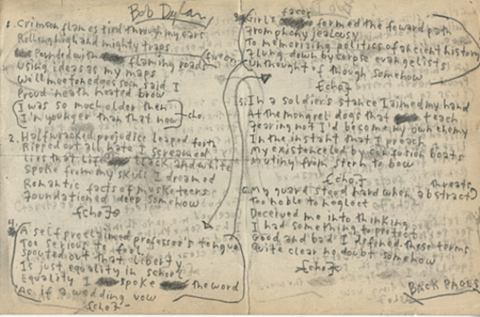 Bob Dylan handwritten lyrics for My Back Page