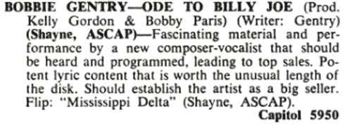 Bobbie Gentry - Ode to Billie Joe Billboard review