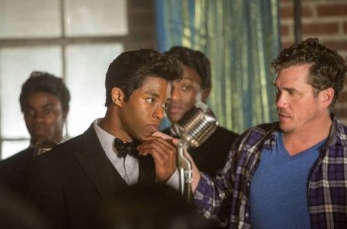 Chadwick Boseman and Tate Taylor on the set of Get On Up