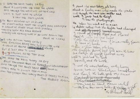 A Day in the Life - John Lennon handwritten lyrics