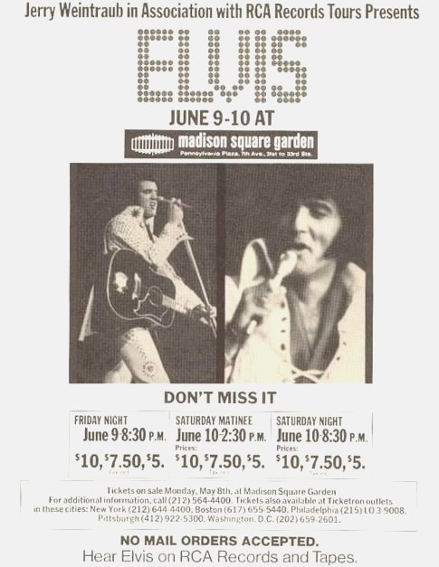 Original ad for Elvis Madison Square Garden concerts