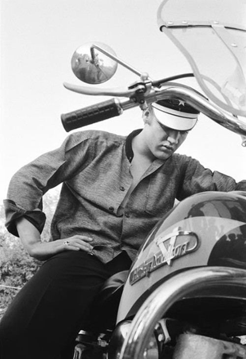 Elvis Presley with motorbike 1956