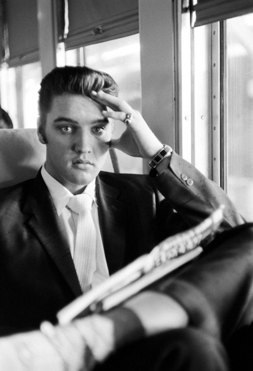 Elvis Presley on train, July 4, 1956