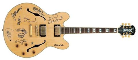 Guitar signed by Chuck Berry, Jeff Beck, Les Paul and Bo Diddley